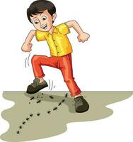 Naughty boy putting shoes on ants vector