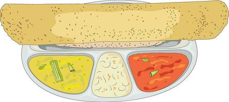 Dosa with idli and sambhar  vector illustration