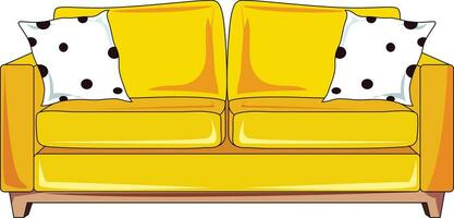 Yellow sofa with two white cushions vector