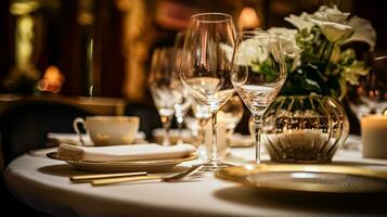 ai generado Exquisito principal curso comida a un lujo restaurante, Boda comida abastecimiento y Inglés cocina foto