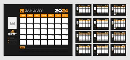 2024 Calendar Desktop Planner Template. Corporate business wall or desk simple Planner calendar with week start Sunday.  Set of 2024 Calendar Planner Template with Place for Photo and Company Logo. vector