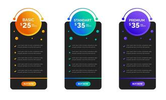 UI UX app pricing chart table Subscription design or website Pricing chart table design template. Product Plan Offer Price Package Subscription Options Comparison Table Chart Infographic Design. vector