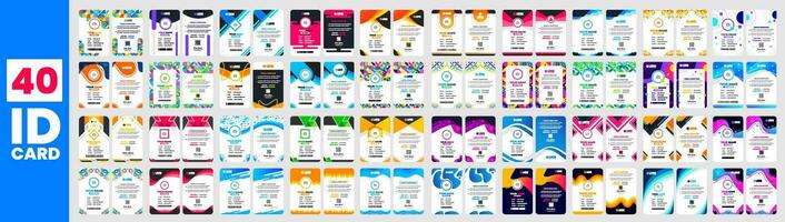 big mega set of 40 Collection corporate business id card design template. business id card bundle with unique shape. id card bundle. 40 item Company employee office id card set template. vector