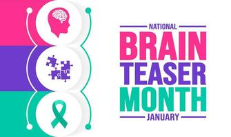 January is International Brain Teaser Month background template. Holiday concept. background, banner, placard, card, and poster design template with text inscription and standard color. vector. vector