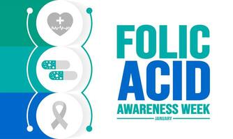 January is Folic Acid Awareness Week background template. Holiday concept. background, banner, placard, card, and poster design template with text inscription and standard color. vector illustration.