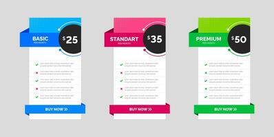 UI UX app pricing chart table Subscription design or website Pricing chart table design template. Product Plan Offer Price Package Subscription Options Comparison Table Chart Infographic Design. vector