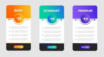 UI UX app pricing chart table Subscription design or website Pricing chart table design template. Product Plan Offer Price Package Subscription Options Comparison Table Chart Infographic Design. vector