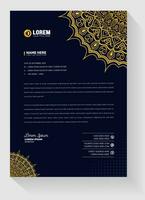 corporate Modern Creative and Clean business style luxury gold and black color letterhead. Luxury ornamental golden arabesque pattern Arabic Islamic east mandala style letter head design template. vector