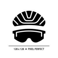 2d píxel Perfecto glifo estilo ojo proteccion icono, aislado sencillo vector, silueta ilustración representando ojo cuidado. vector