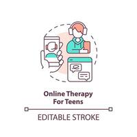 2D editable online therapy for teens thin line icon concept, isolated vector, multicolor illustration representing online therapy. vector