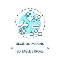 2D editable blue decision making icon, monochromatic isolated vector, thin line illustration representing cognitive computing. vector