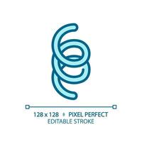 2D pixel perfect editable blue spirochete icon, isolated monochromatic vector, thin line illustration representing bacteria. vector