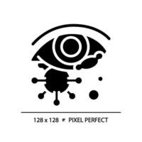 2d píxel Perfecto glifo estilo ojo infección icono, aislado sencillo vector, silueta ilustración representando ojo cuidado. vector