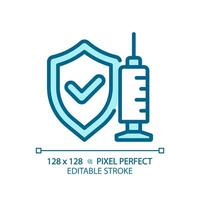 2D pixel perfect editable blue vaccine icon, isolated monochromatic vector, thin line illustration representing bacteria. vector