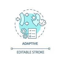 2D editable blue adaptive icon, monochromatic isolated vector, thin line illustration representing cognitive computing. vector