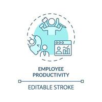 2D editable blue employee productivity icon, monochromatic isolated vector, thin line illustration representing cognitive computing. vector