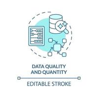 2D editable blue data quality and quantity icon, monochromatic isolated vector, thin line illustration representing cognitive computing. vector