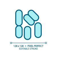 2D pixel perfect editable blue bacilli icon, isolated monochromatic vector, thin line illustration representing bacteria. vector