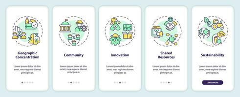 2d íconos representando caracteristicas de agroalimentario racimos móvil aplicación pantalla colocar. recorrido 5 5 pasos multicolor gráfico instrucciones con Delgado línea íconos concepto, ui, ux, gui modelo. vector