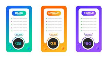 UI UX app pricing chart table Subscription design or website Pricing chart table design template. Product Plan Offer Price Package Subscription Options Comparison Table Chart Infographic Design. vector