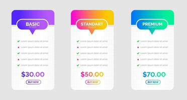 UI UX app pricing chart table Subscription design or website Pricing chart table design template. Product Plan Offer Price Package Subscription Options Comparison Table Chart Infographic Design. vector