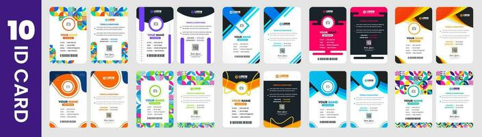 big mega Set of 10 corporate Modern office Identity Card or elegant business company id card design template. double sided business Company employee  id card design template bundle. vector