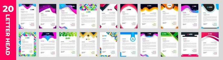 big mega Set of 20 Simple And Clean Elegant Flat corporate business Abstract style letterhead design template set. corporate Modern office letter head design bundle. vector