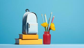 AI generated backpack with stationery for back to school concept photo