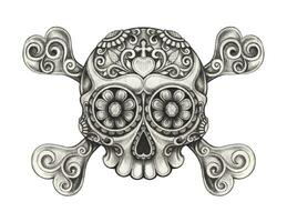 Cute skull and crossbones day of the dead design by hand drawing. vector