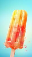 AI generated Close up of multicolored fruit ice cream against bright backdrop. Yummy Ice lolly. Vertical format. Great for dessert menu, food blog, advertisement, magazine, recipe book, photo