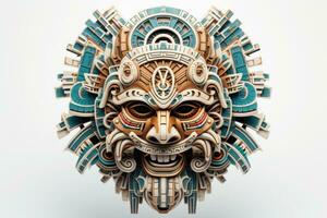 ai generado carnaval gree máscara para el festival. azteca tradicional, ceremonial máscara en blanco antecedentes. guerrero mascarilla. tribal tótem. Perfecto para viajar, arte, de temática cultural proyecto. viaje recuerdo. foto
