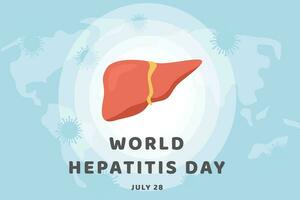 Concept of hepatitis A, B, C, D, cirrhosis, world hepatitis day. Web Horizontal Banner Template with world map and healthy human liver attacked by virus. Medical poster for Viral Hepatitis. Vector. vector