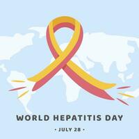 Concept of hepatitis A, B, C, D, cirrhosis, world hepatitis day. Web Horizontal Banner Template with world map, virus and colored red and yellow ribbon. Medical poster for Viral Hepatitis. Vector. vector