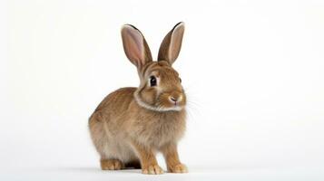 ai generado un marrón Conejo con grande orejas en un blanco antecedentes. con Copiar espacio. linda conejito. ideal para mascota, Pascua de Resurrección, o fauna silvestre contenido foto