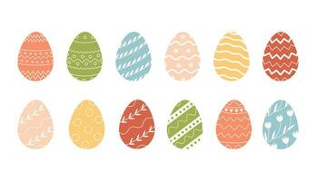 haz de decorado Pascua de Resurrección huevos aislado en blanco antecedentes. colección de de colores símbolos para religioso primavera fiesta con varios adornos estacional conjunto para pascual. plano ilustración. vector