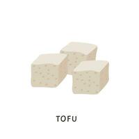 Sliced tofu cubes. Vegan organic soy cheese diced isolated on white background. Flat vector cartoon illustration of dairy bean curd. Traditional asian meal for vegetarians.