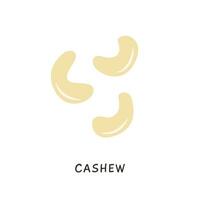 Whole cashew nuts without shell isolated on white background. Simple colored fruits icon. Delicious edible nut hand drawn in minimalistic flat style. Natural vector illustration.