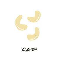 Whole cashew nuts without shell isolated on white background. Simple colored fruits icon. Delicious edible nut hand drawn in minimalistic flat style. Natural vector illustration.