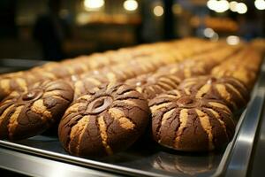 AI generated Chocolate cookie delight on display, beckoning customers at local store photo