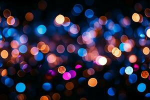 ai generado ligero danza muchos redondo, desenfocado luces crear vistoso resumen bokeh foto