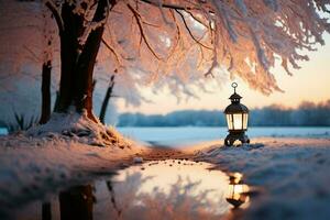 AI generated Winter magic morning coffee adds warmth to the enchanting winter morning photo