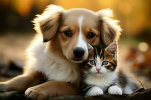 AI generated Harmony in fur a kitty and puppy create a heartwarming scene together photo