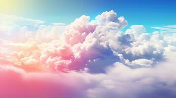AI generated Delicate rainbow clouds of pink, purple, yellow, blue, red colors. Abstract beautiful sky background. Colorful Cloudscape. Copy Space. Ideal for creative designs, wallpapers, posters, photo