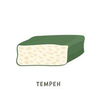 Sliced tempeh wrapped in leaf. Vegan organic fermented soybeans. Soy cheese isolated on white. Flat vector cartoon illustration of dairy soya product. Traditional asian Indonesian meal for vegetarian