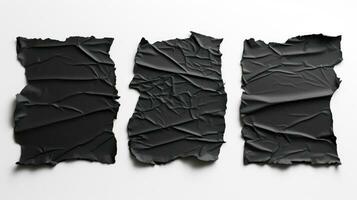 AI generated Three pieces of black paper with crumpled texture and torn edges, isolated on a white background. Ideal for texture and layer effects in graphic design photo