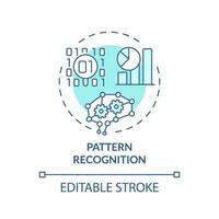 2D editable blue pattern recognition icon, monochromatic isolated vector, thin line illustration representing cognitive computing. vector