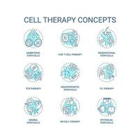 Collection of 2D editable blue thin line icons representing cell therapy, isolated simple vector, linear illustration. vector