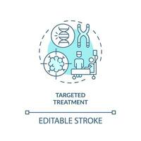 2D editable blue targeted treatment icon, monochromatic isolated vector, thin line illustration representing cell therapy. vector