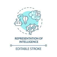 2D editable blue representation of intelligence icon, monochromatic isolated vector, thin line illustration representing cognitive computing. vector