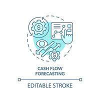 2D editable blue cash flow forecasting icon, monochromatic isolated vector, thin line illustration representing cash flow management. vector